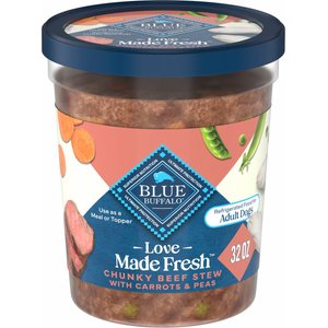Blue Buffalo Love Made Fresh Chunky Beef Stew with Carrots & Peas Fresh Refrigerated Dog Food, 2-lb tub, case of 4