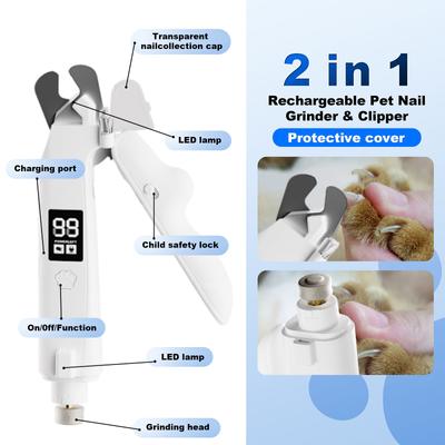 Show full view: Pawward 2-in-1 Dog & Cat Nail Clipper & Grinder with LED Screen, White slide 4 of 8