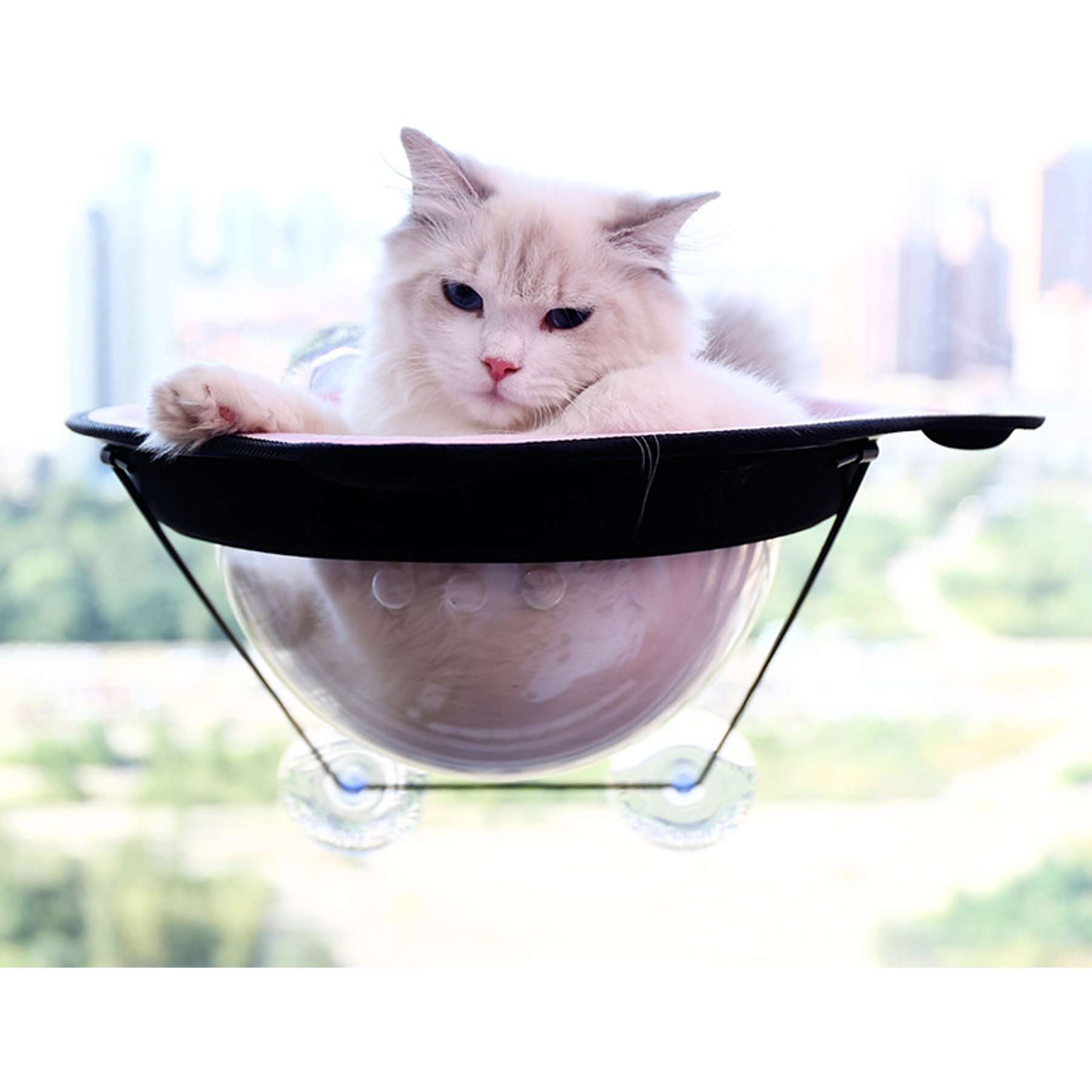 Fuzzy Bird Nest Dome Space Cover Durable Hammock Adhesive Cat Bubble Window Pod, Small, Pink, Small