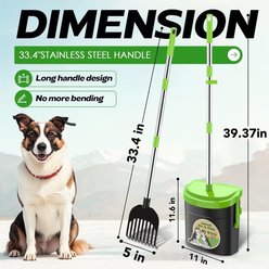 UPSKY 33.4-in Stainless Steel Odor-Proof Lid Long Handle Heavy Duty Dog Pooper Scooper Swivel Bin & Rake Kit with 100 Waste Bags, Green slide 2 of 7