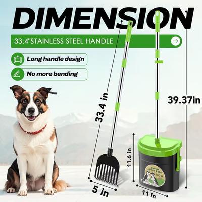 Show full view: UPSKY 33.4-in Stainless Steel Odor-Proof Lid Long Handle Heavy Duty Dog Pooper Scooper Swivel Bin & Rake Kit with 100 Waste Bags, Green slide 2 of 8