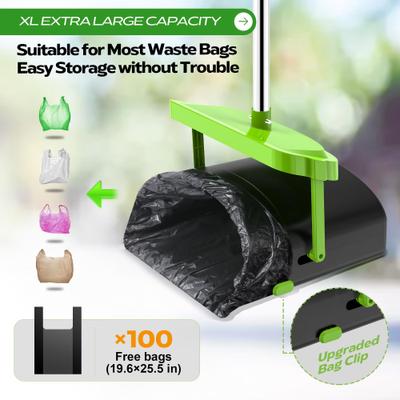 Show full view: UPSKY 33.4-in Stainless Steel Odor-Proof Lid Long Handle Heavy Duty Dog Pooper Scooper Swivel Bin & Rake Kit with 100 Waste Bags, Green slide 5 of 8