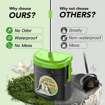 Show full view: UPSKY 33.4-in Stainless Steel Odor-Proof Lid Long Handle Heavy Duty Dog Pooper Scooper Swivel Bin & Rake Kit with 100 Waste Bags, Green slide 3 of 8