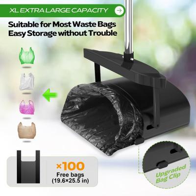 Show full view: UPSKY 33.4-in Stainless Steel Odor-Proof Lid Long Handle Heavy Duty Dog Pooper Scooper Swivel Bin & Rake Kit with 100 Waste Bags, Black slide 5 of 8