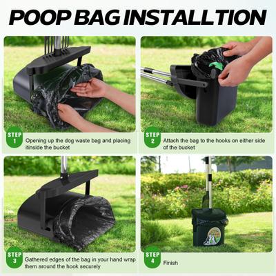 Show full view: UPSKY 33.4-in Stainless Steel Odor-Proof Lid Long Handle Heavy Duty Dog Pooper Scooper Swivel Bin & Rake Kit with 100 Waste Bags, Black slide 6 of 8