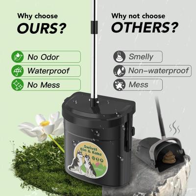 Show full view: UPSKY 33.4-in Stainless Steel Odor-Proof Lid Long Handle Heavy Duty Dog Pooper Scooper Swivel Bin & Rake Kit with 100 Waste Bags, Black slide 3 of 8