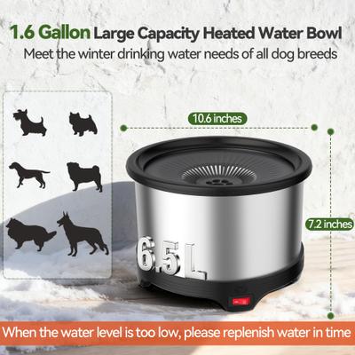 Show full view: UPSKY Outdoor Heated Non-Skid Stainless Steel Dog & Cat Water Bowl with Anti-Chew Cord, Black, Large: 6.5-L slide 3 of 10