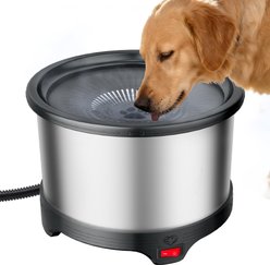 UPSKY Outdoor Heated Non-Skid Stainless Steel Dog & Cat Water Bowl with Anti-Chew Cord, Black, Large: 6.5-L