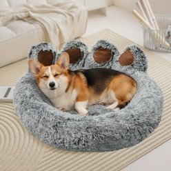 Kylinsure Round Plush Calming Donut Dog & Cat Bed, Grey, Large slide 1 of 9