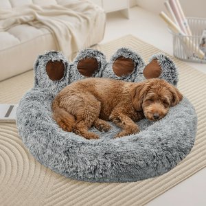 Kylinsure Round Plush Calming Donut Dog & Cat Bed, Grey, Medium