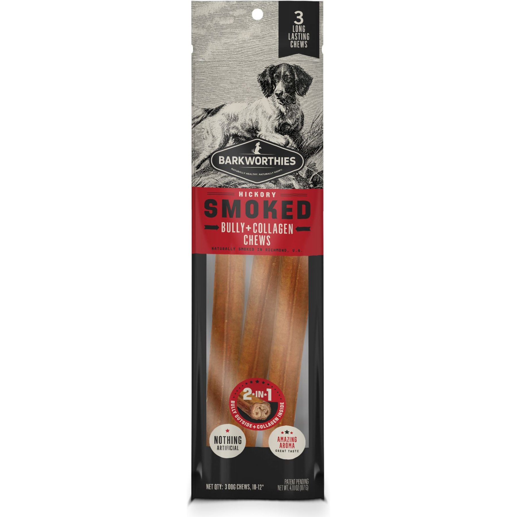 Barkworthies Smoked 10 to 12-in Bully + Collagen Dog Chews, 3 count