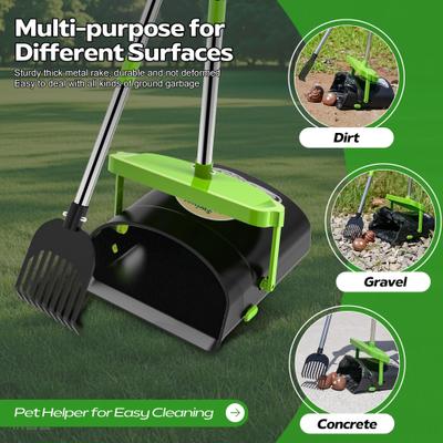 Show full view: UPSKY 33.4-in Stainless Steel Odor-Proof Lid Long Handle Heavy Duty Dog Pooper Scooper Swivel Bin & Rake Kit with 100 Waste Bags, Green slide 4 of 8