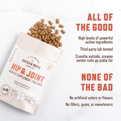 Show full view: Rocco & Roxie Supply Co. Chicken Flavored Hip & Joint Supplements for Cats, 3.7-oz bag slide 7 of 10