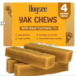 Dogsee Himalayan Yak Cheese with Turmeric/Curcumin Dog Chew Treats, Medium, 4 count