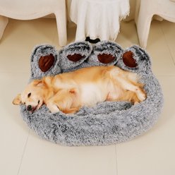 Kylinsure Round Plush Calming Donut Dog & Cat Bed, Grey, XX-Large
