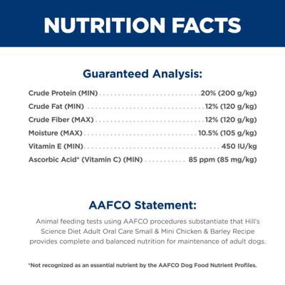 Show full view: Hill's Science Diet Oral Care Small Breed & Mini Breed Chicken Recipe Adult Dry Dog Food, 4-lb bag slide 7 of 12