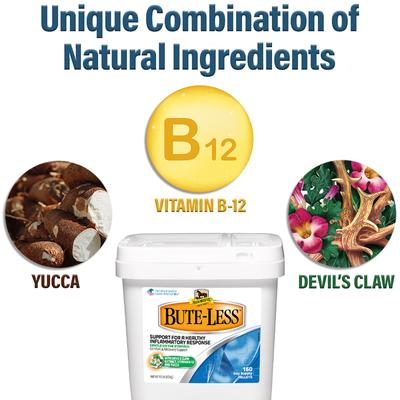Show full view: Absorbine Bute-Less with Devil’s Claw, Vitamin B-12 & Yucca Comfort & Recovery Support Pellets Horse Supplement, 10-lb tub slide 3 of 7