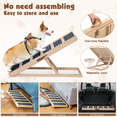 Show full view: Coziwow Adjustable Height Wooden Portable Folding Dog Ramp for Car SUV Truck, Gray, 38-in slide 2 of 11