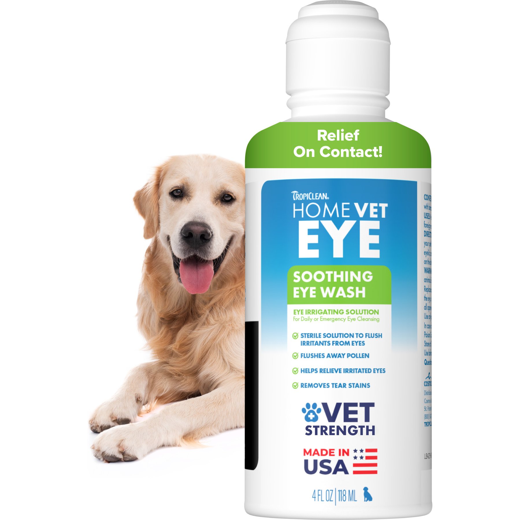 TropiClean HomeVet Soothing Dog & Cat Itchy Eye Relief Wash, 4-fl oz bottle