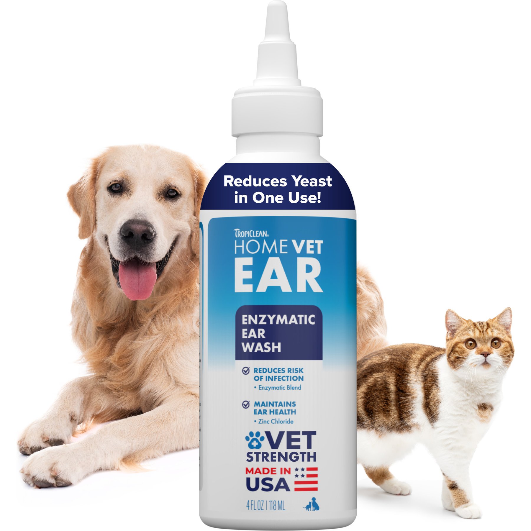 TropiClean HomeVet Enzymatic Alcohol-Free Dog & Cat Ear Wash, 4-fl oz bottle
