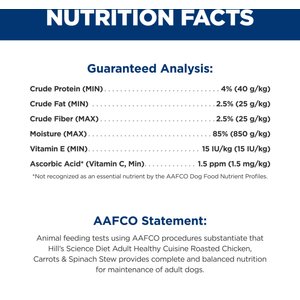 Hill's Science Diet Adult Healthy Cuisine Roasted Chicken, Carrots & Spinach Stew Wet Dog Food, 12.5-oz can, case of 12