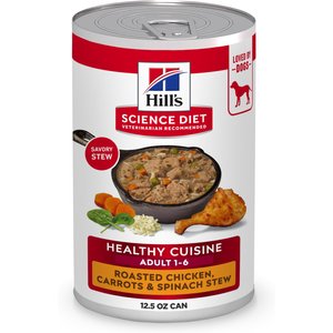 Hill's Science Diet Adult Healthy Cuisine Roasted Chicken, Carrots & Spinach Stew Wet Dog Food, 12.5-oz can, case of 12