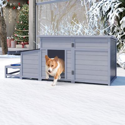 Show full view: Coziwow Wooden Waterproof Outdoor Dog House with Slow Bowls & Storage Box, Grey, Large, 59-in slide 2 of 10