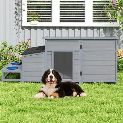 Show full view: Coziwow Wooden Waterproof Outdoor Dog House with Slow Bowls & Storage Box, Grey, Large, 59-in slide 9 of 10