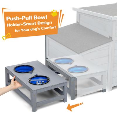 Show full view: Coziwow Wooden Waterproof Outdoor Dog House with Slow Bowls & Storage Box, Grey, Large, 59-in slide 6 of 10