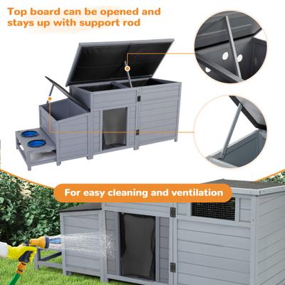 Show full view: Coziwow Wooden Waterproof Outdoor Dog House with Slow Bowls & Storage Box, Grey, Large, 59-in slide 8 of 10