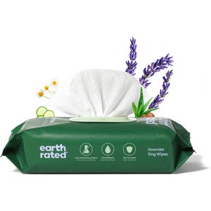 Earth Rated Thick Hypoallergenic 3-in-1 Dog Grooming Wipes, Lavender Scented, 100 count