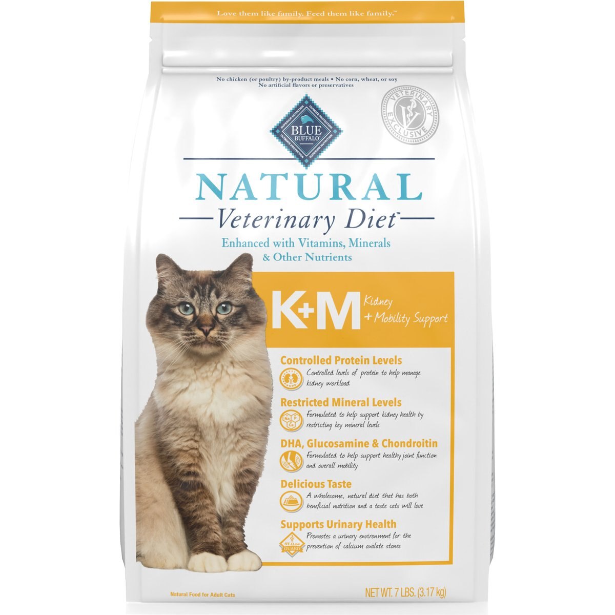 7-lb bag K+M Kidney + Mobility Support Grain-Free Dry Cat Food Blue Buffalo Natural Veterinary Diet
