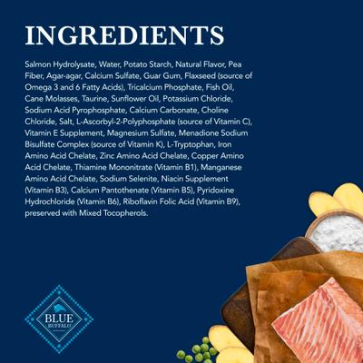 Show full view: Blue Buffalo Natural Veterinary Diet HF Hydrolyzed for Food Intolerance Salmon Wet Cat Food, 5.5-oz can, 24 count slide 6 of 12