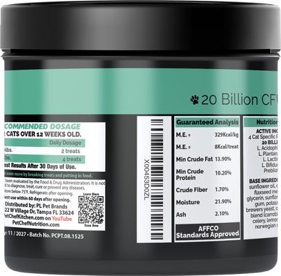 Show full view: Pet Chef Probiotics Holistic Kidney & Bladder Salmon Flavored with Carnberry Flavored Soft Chew Urinary Support Supplement for Cats, 6-oz jar slide 5 of 6