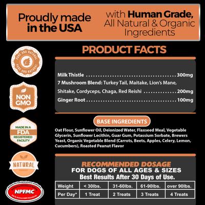 Show full view: Pet Chef Premium 7 Mushrooms Blend Turkey Tail, Maitake, Lion's Mane & More Detox Roasted Peanut, Milk Thistle & Ginger Root Flavored Soft Chew Immune Support Supplement for Dogs, 10-oz jar, 140 count slide 9 of 9