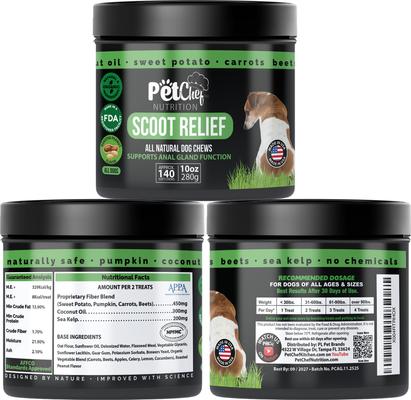 Show full view: Pet Chef Anal Gland Repair & Anal Cleaner Fixer Peanut Butter Flavored Soft Chew Immune Support for Dogs, 10-oz jar slide 4 of 9