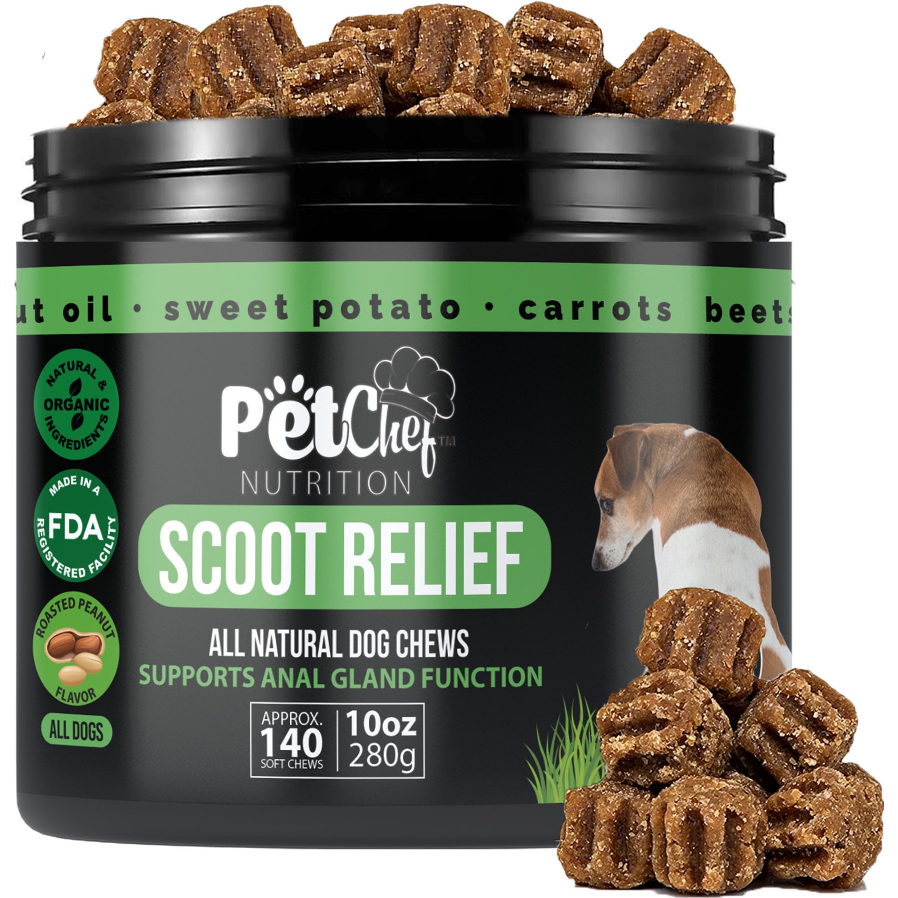 Pet Chef Anal Gland Repair & Anal Cleaner Fixer Peanut Butter Flavored Soft Chew Immune Support for Dogs, 10-oz jar