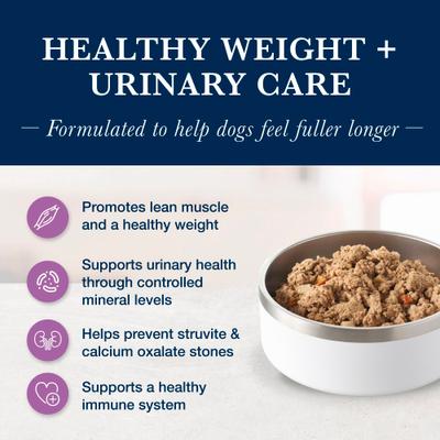 Show full view: Blue Buffalo Natural Veterinary Diet W+U Weight Management + Urinary Care Chicken Wet Dog Food, 12.5-oz, case of 12 slide 4 of 13