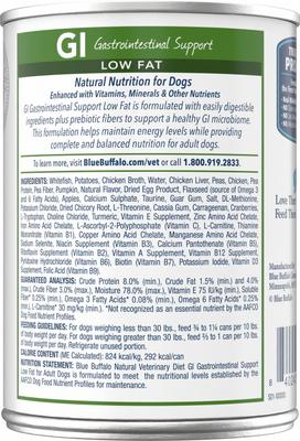 Show full view: Blue Buffalo Natural Veterinary Diet GI Gastrointestinal Support Low Fat Grain-Free Wet Dog Food, 12.5-oz, case of 12 slide 3 of 12