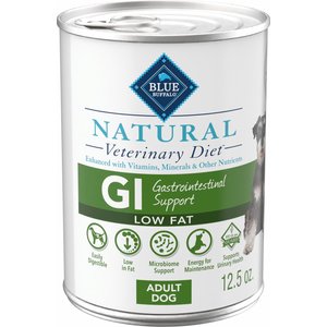 Blue Buffalo Natural Veterinary Diet GI Gastrointestinal Support Low Fat Grain-Free Wet Dog Food, 12.5-oz, case of 12