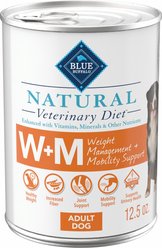Blue Buffalo Natural Veterinary Diet W+M Weight Management + Mobility Support Grain-Free Wet Dog Food, 12.5-oz, case of 12