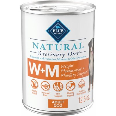 Blue Buffalo Natural Veterinary Diet 12.5-oz W+M Weight Management & Mobility Support Canned Dog Food Blue Buffalo Natural Veterinary Diet case of 12