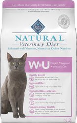 Blue Buffalo Natural Veterinary Diet W+U Weight Management + Urinary Care Grain-Free Dry Cat Food, 16-lb bag