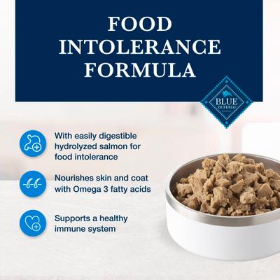 Show full view: Blue Buffalo Natural Veterinary Diet HF Hydrolyzed for Food Intolerance Salmon Wet Cat Food, 5.5-oz can, 24 count slide 4 of 12