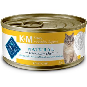 Blue Buffalo Natural Veterinary Diet K+M Kidney + Mobility Support Grain-Free Wet Cat Food, 5.5-oz, case of 24