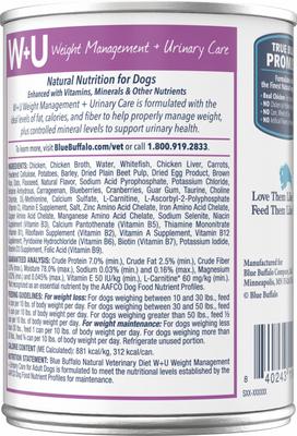 Show full view: Blue Buffalo Natural Veterinary Diet W+U Weight Management + Urinary Care Chicken Wet Dog Food, 12.5-oz, case of 12 slide 3 of 13