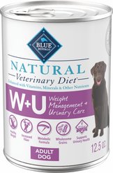 Blue Buffalo Natural Veterinary Diet W+U Weight Management + Urinary Care Chicken Wet Dog Food, 12.5-oz, case of 12