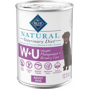 Blue Buffalo Natural Veterinary Diet W+U Weight Management + Urinary Care Chicken Wet Dog Food, 12.5-oz, case of 12