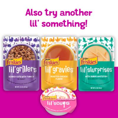 Show full view: Friskies Pureed Topper Lil' Shakes with Enticing Chicken Cat Food, 1.55-oz pouch, case of 16 slide 10 of 13