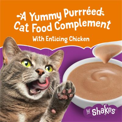 Show full view: Friskies Pureed Topper Lil' Shakes with Enticing Chicken Cat Food, 1.55-oz pouch, case of 16 slide 6 of 13